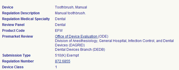牙刷FDA注册明细